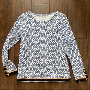 Talbots Petites Long Sleeve Geometric Top w/Button Cuffs size SP (Small Petite)